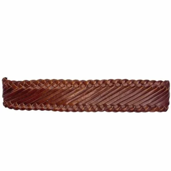 LINEA PELLE Wide Braided Woven Leather Belt S Brass D-Ring 39\